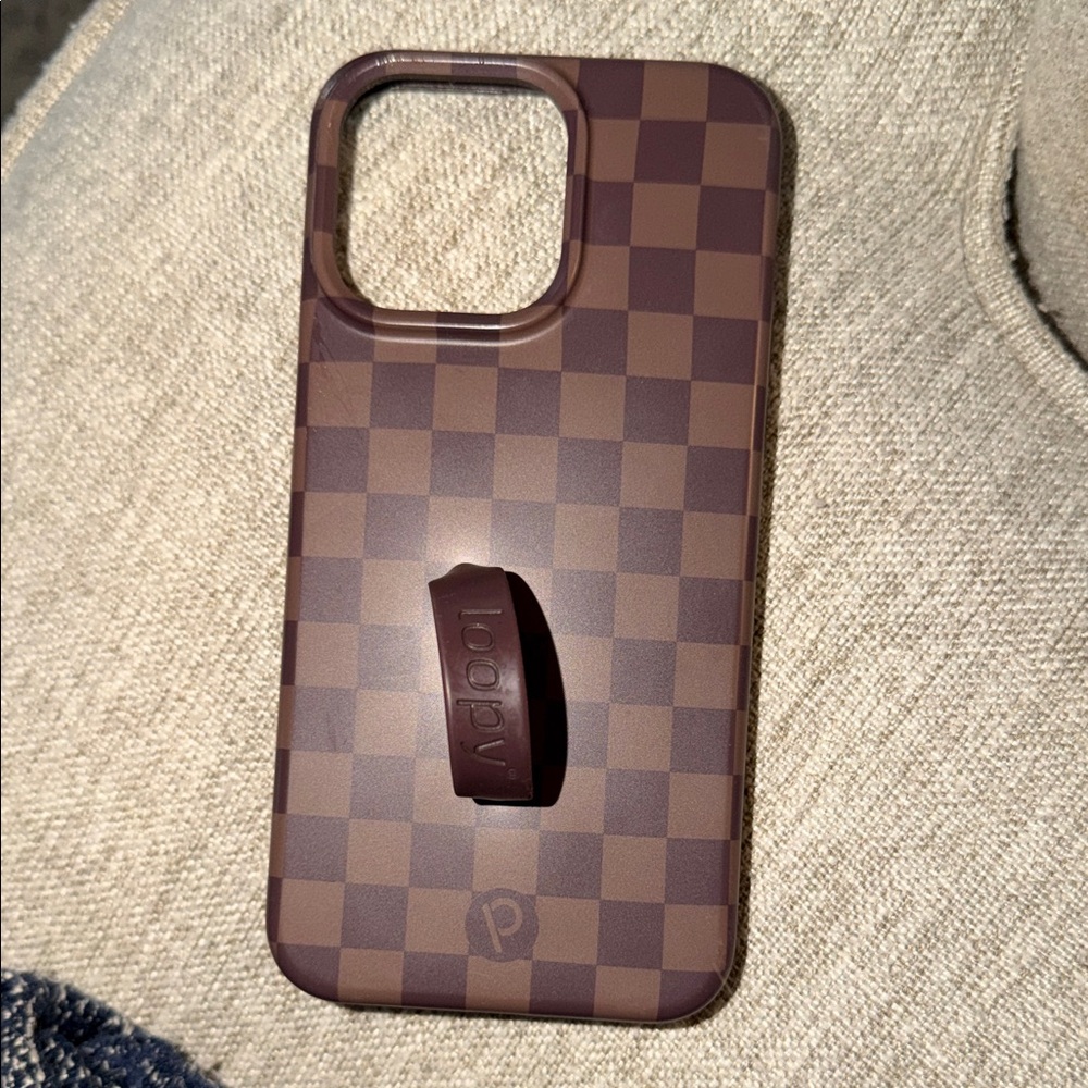 Loopy Brown Checkered Phone Case with Grip - Compatible Cell Phone Accessory